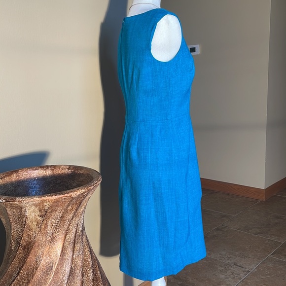 EVAN-PICONE NWOT SHEATH TEAL BLUE 100% POLYESTER, LINEN LOOK, CASUAL DRESS SZ 6 - Picture 9 of 15